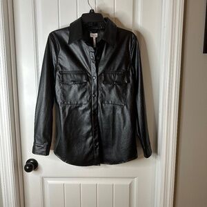 Laundry By Shelli Segal Black Faux Leather Button-Up Shirt Jacket